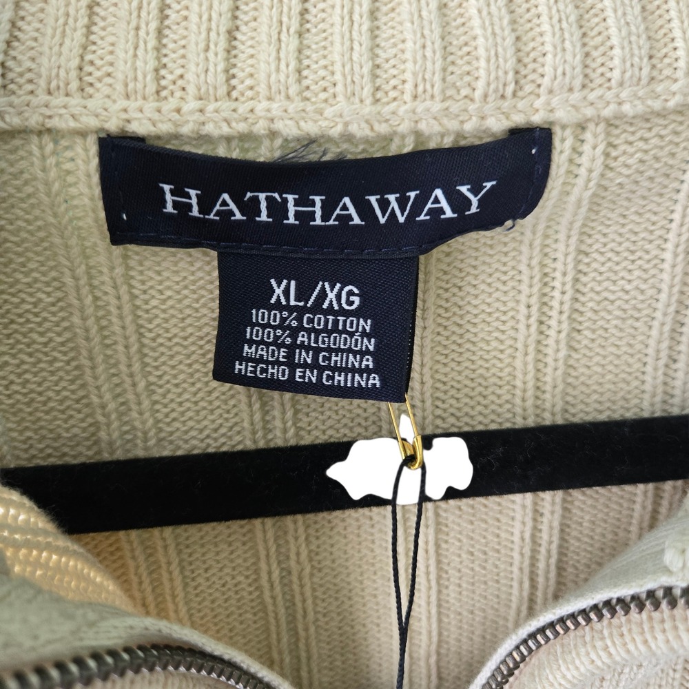 Hathaway Mens XL Quarter Zip Sweater Beige 100% Cotton Ribbed Knit Mock Neck NWT - Picture 3 of 10